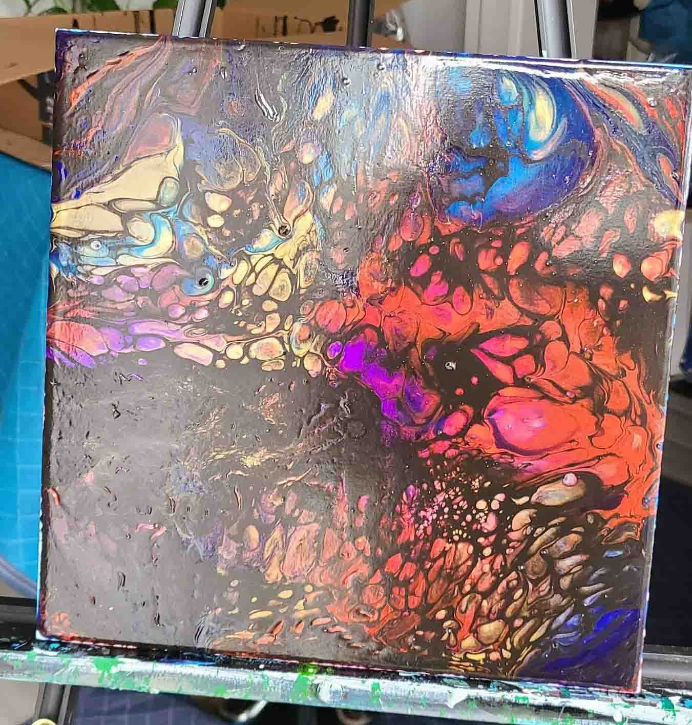 12x12 Original Abstract Canvas Art Acrylic Pour Painting "Behind the Darkness" / Original Acrylic Painting / Abstract Painting / Fluid Art