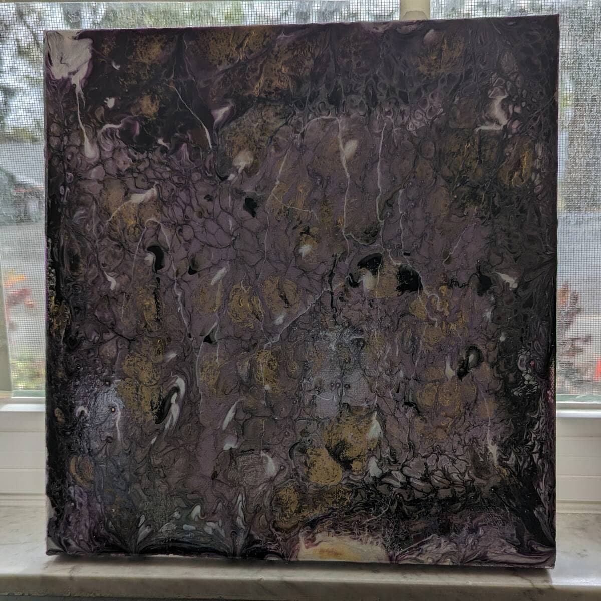 12x12 Original Abstract Canvas Art Acrylic Pour Painting "Purple Parchment" / Original Acrylic Painting / Abstract Painting / Fluid Art