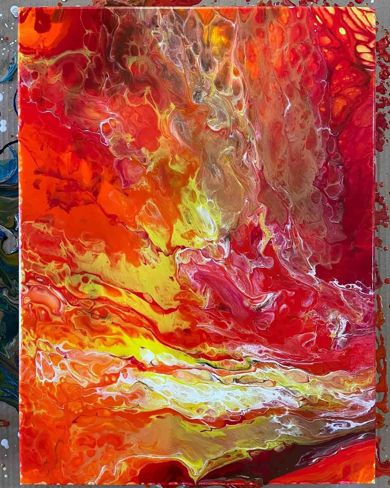 18x24 Original Abstract Canvas Art Acrylic Pour Painting "Fire Mountain" / Original Acrylic Painting / Abstract Painting / Fluid Art