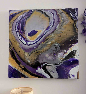 24x24 Original Abstract Canvas Art Acrylic Pour Painting "Purple & Gold" / Original Acrylic Painting / Abstract Painting / Fluid Art