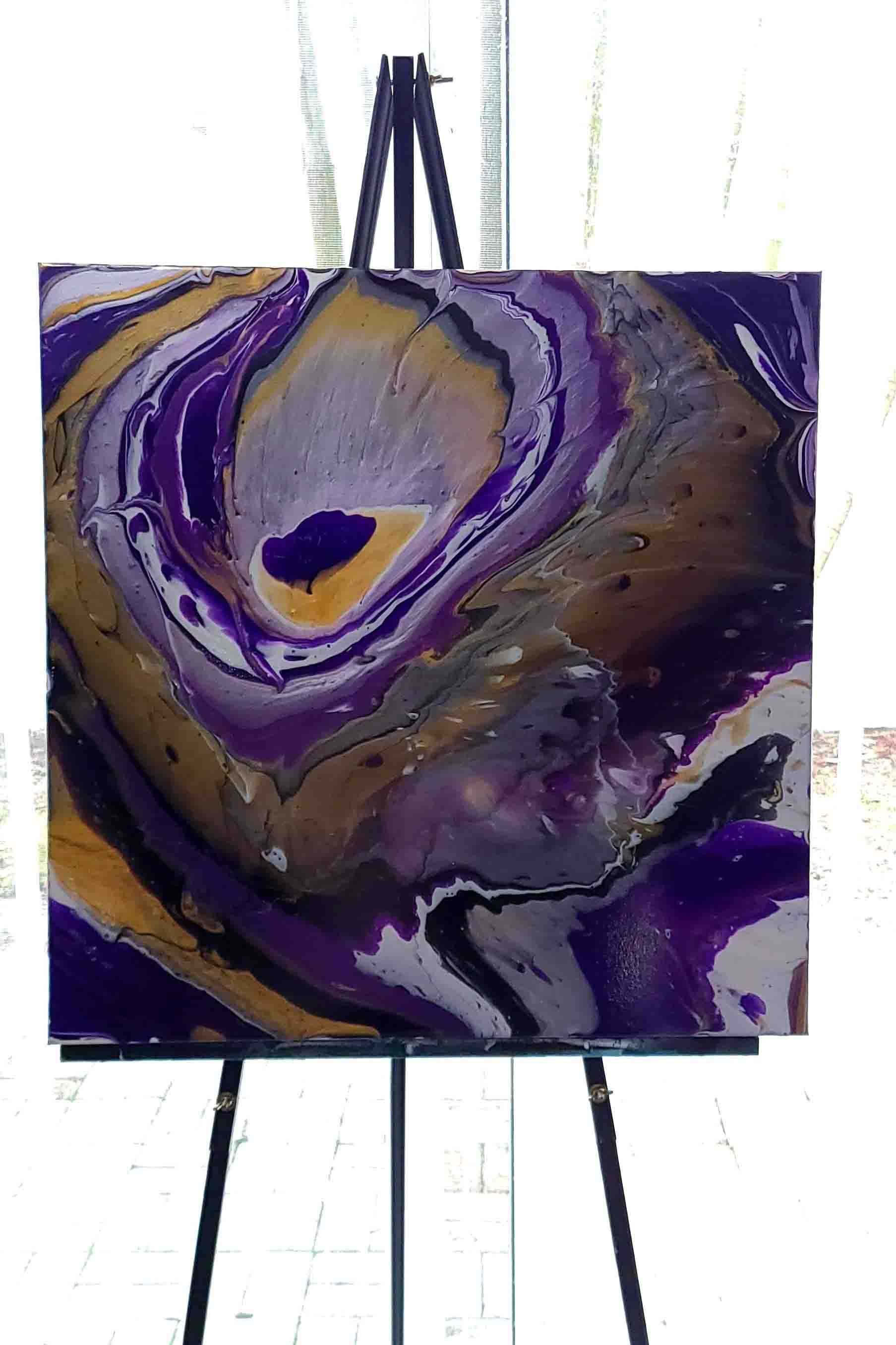 24x24 Original Abstract Canvas Art Acrylic Pour Painting "Purple & Gold" / Original Acrylic Painting / Abstract Painting / Fluid Art