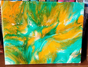 8x10 Original Abstract Canvas Art Acrylic Pour Painting "Yellowstone Bloom" / Original Acrylic Painting / Abstract Painting / Fluid Art