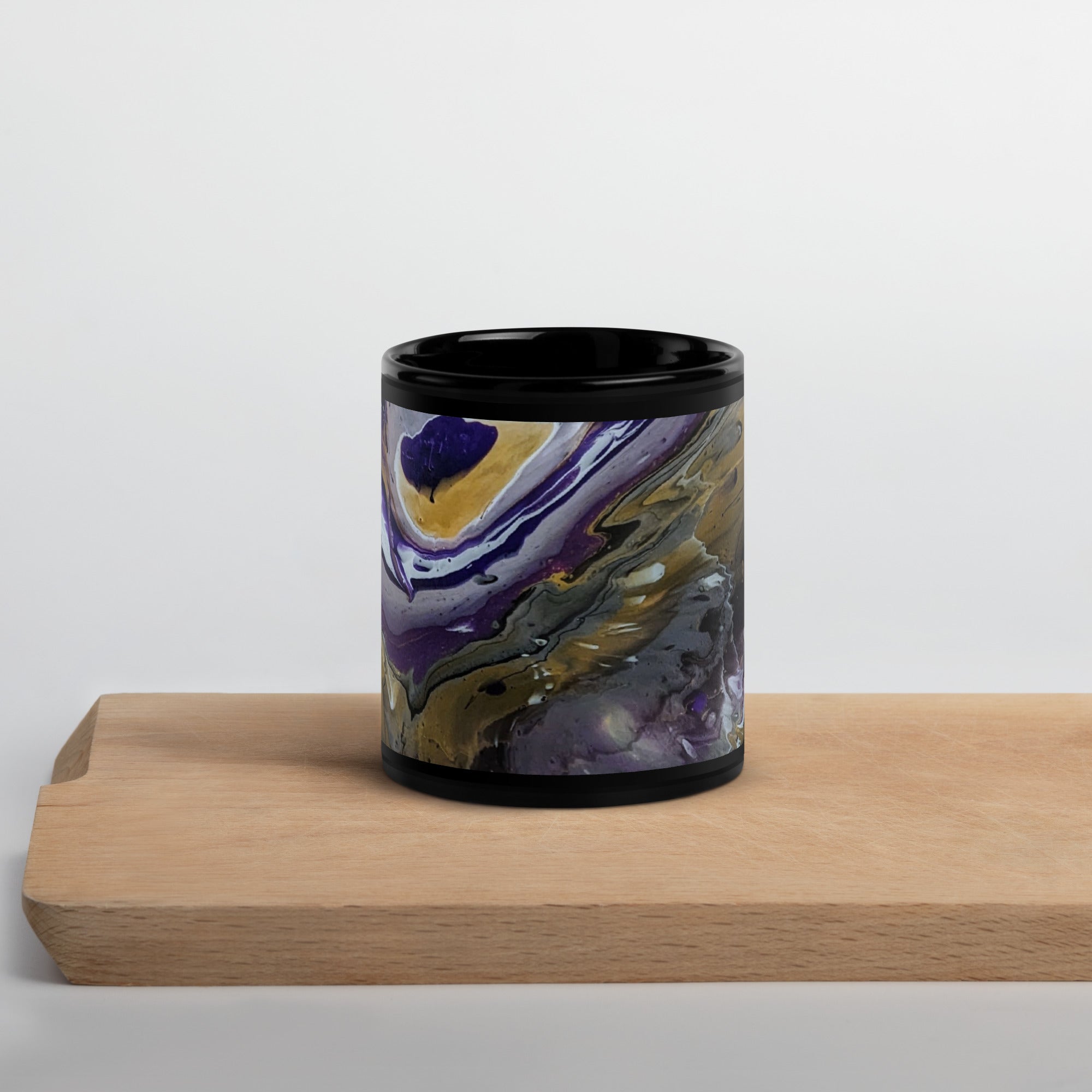 Purple & Gold Pour Painting Ceramic Mug, Glossy Mug, Fluid Art, Acrylic Pour Painting, Abstract Art, Gift, Paint Mug, Coffee Cup, Drinkware