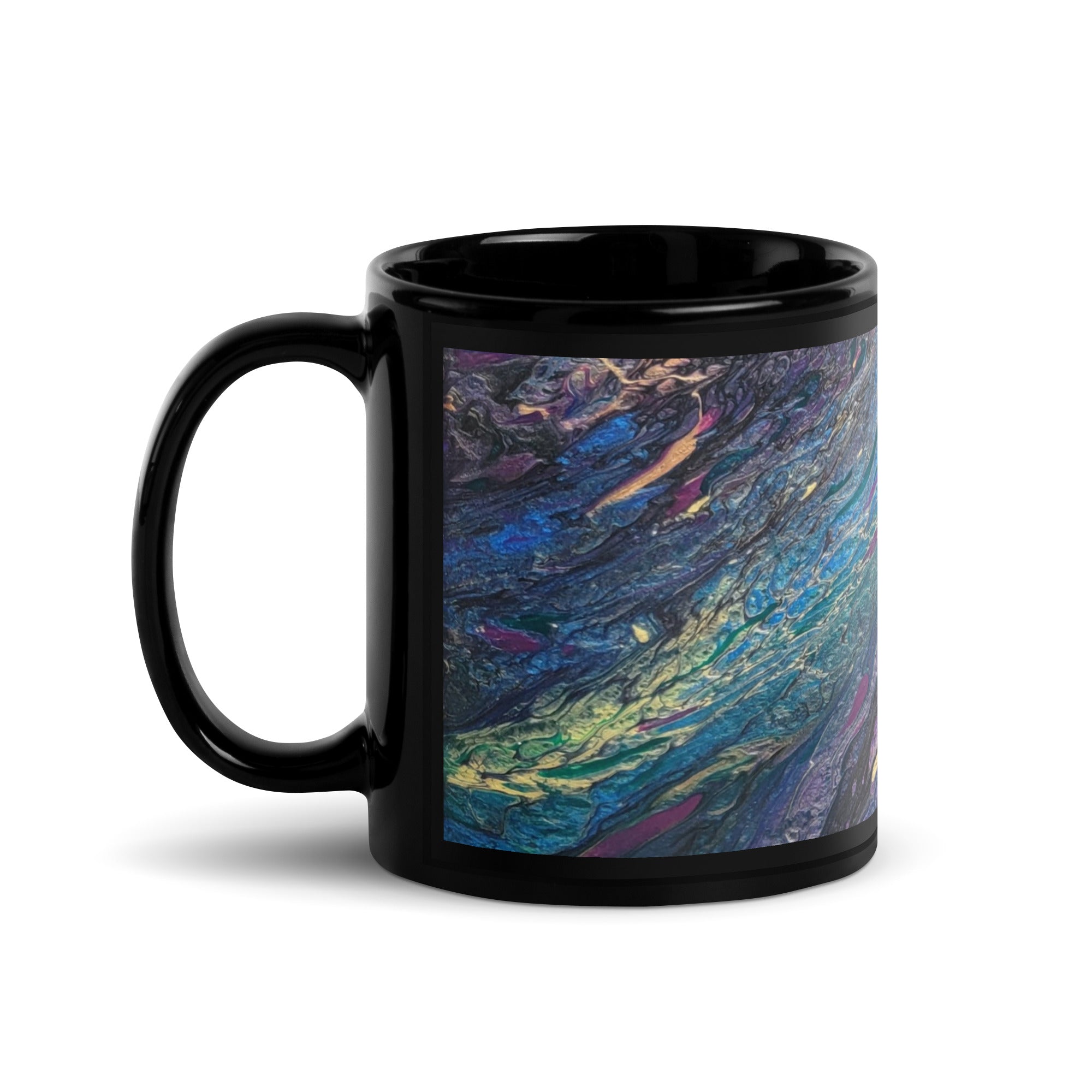 Peacock Galaxy Ceramic Mug, Glossy Mug, Fluid Art, Acrylic Pour Painting, Abstract Art, Gift, Paint Mug, Coffee Cup, Drinkware