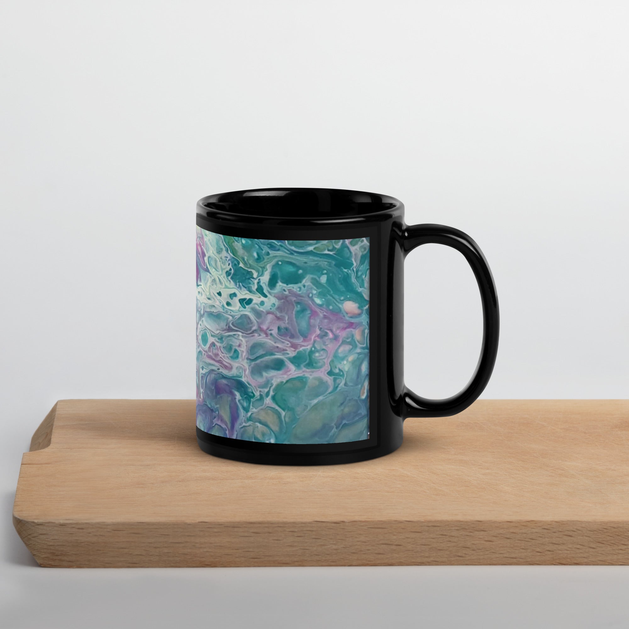 Ocean Life Ceramic Mug, Glossy Mug, Fluid Art, Acrylic Pour Painting, Abstract Art, Gift, Paint Mug, Coffee Cup, Drinkware Black