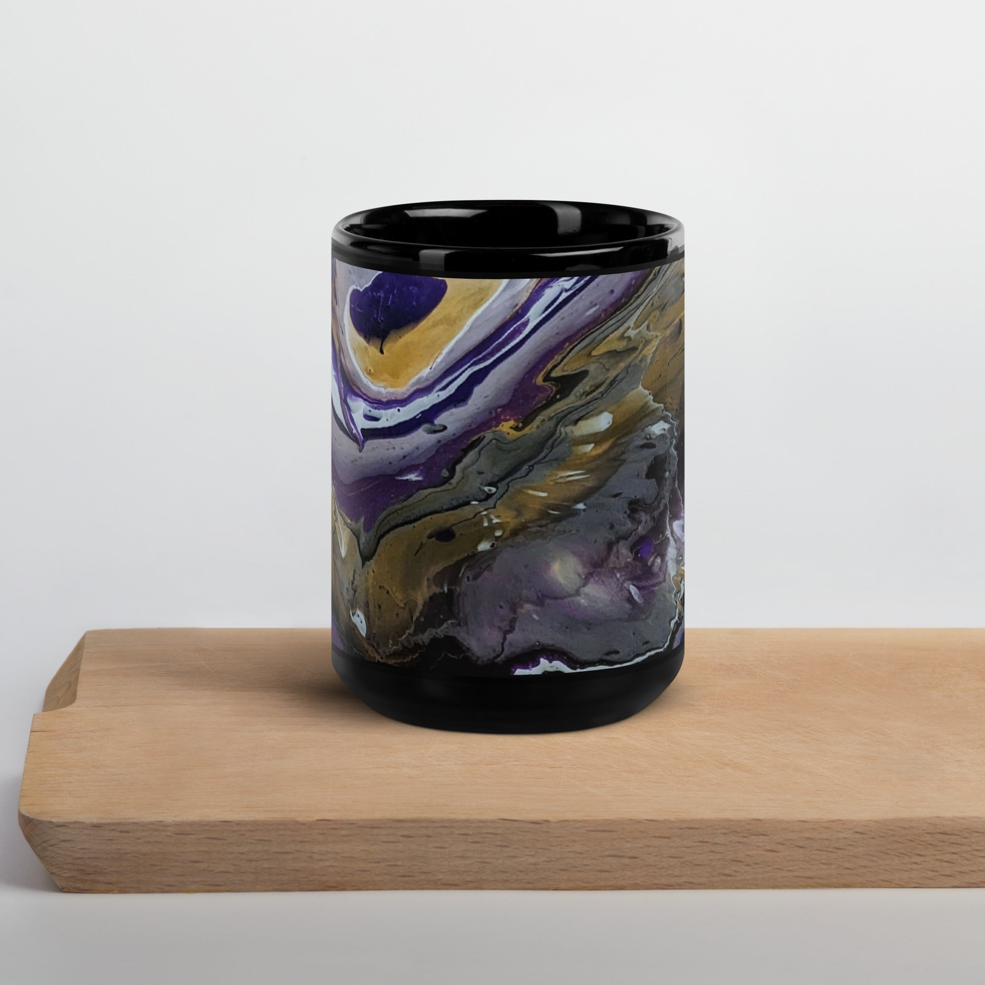 Purple & Gold Pour Painting Ceramic Mug, Glossy Mug, Fluid Art, Acrylic Pour Painting, Abstract Art, Gift, Paint Mug, Coffee Cup, Drinkware