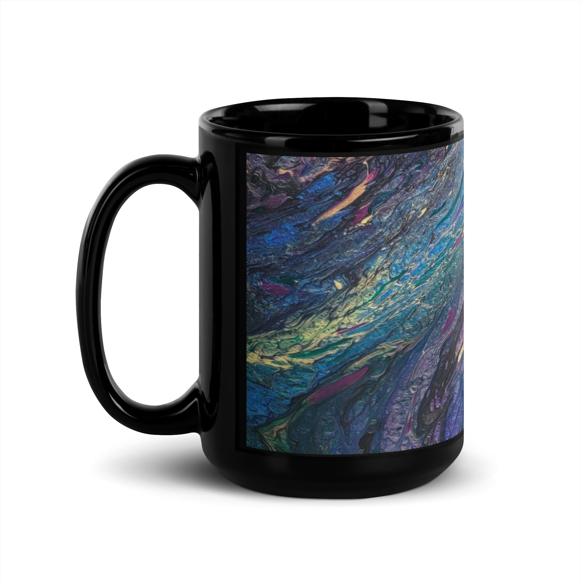 Peacock Galaxy Ceramic Mug, Glossy Mug, Fluid Art, Acrylic Pour Painting, Abstract Art, Gift, Paint Mug, Coffee Cup, Drinkware