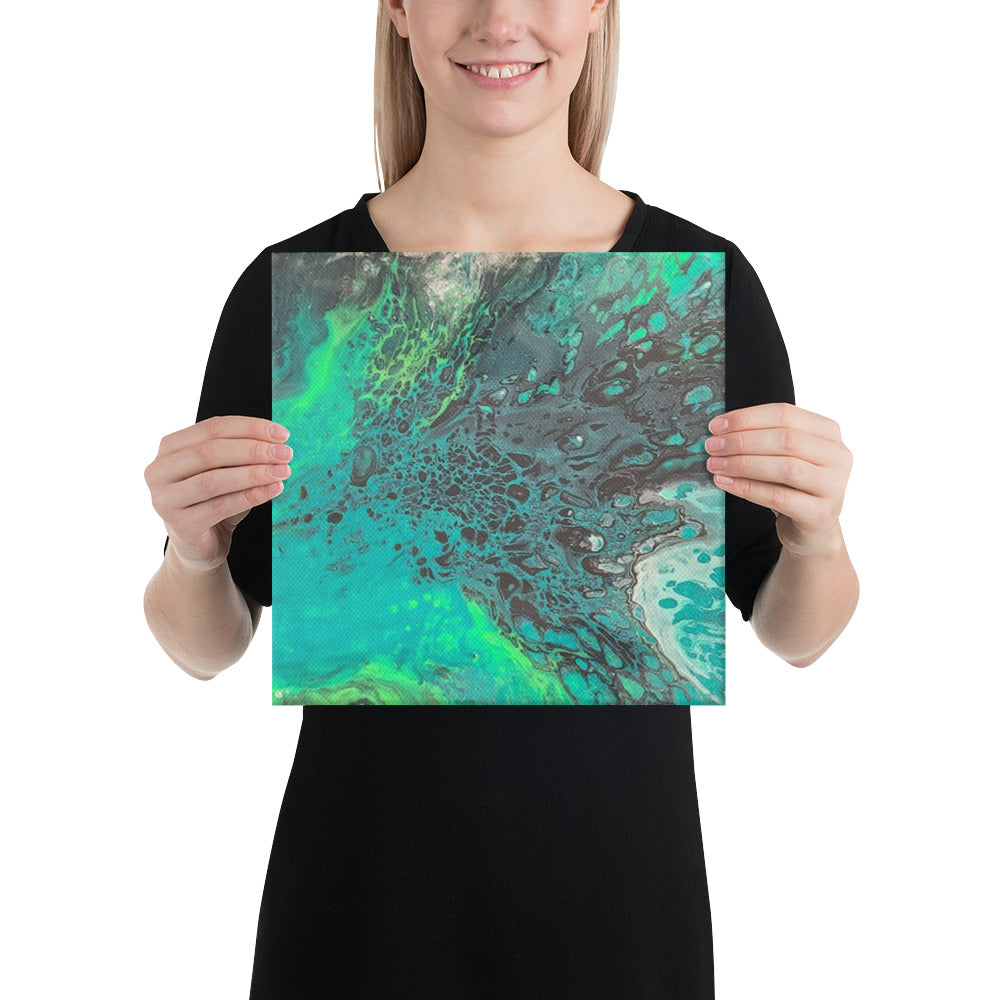 Original Abstract Canvas Art Acrylic Pour Painting "Green Splash" / Abstract Painting / Fluid Art - Painting Print