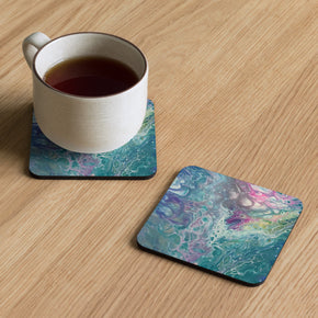 Ocean Life Acrylic Pour Painting Cork-Back Coaster