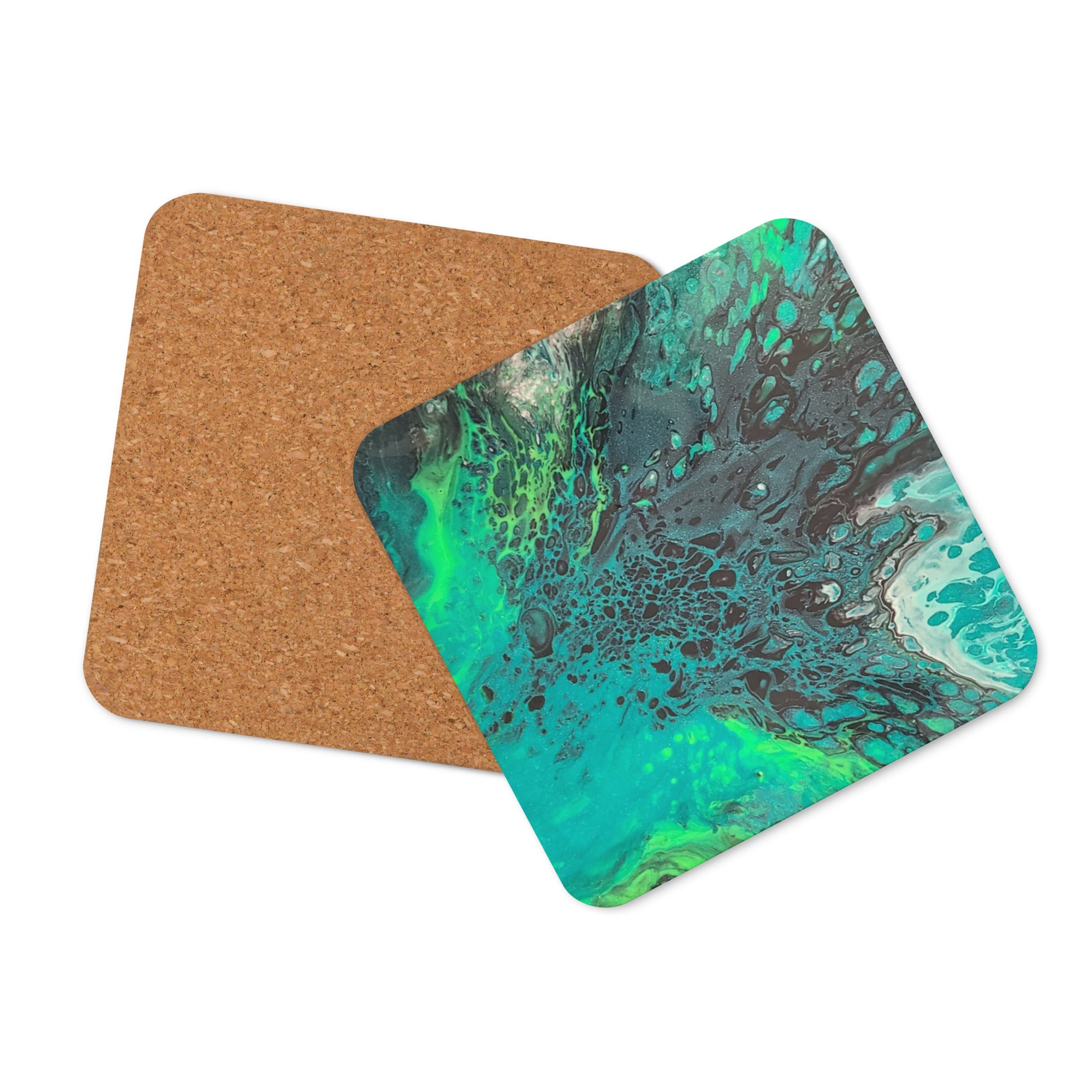 Green Splash Acrylic Painting Cork-back coaster