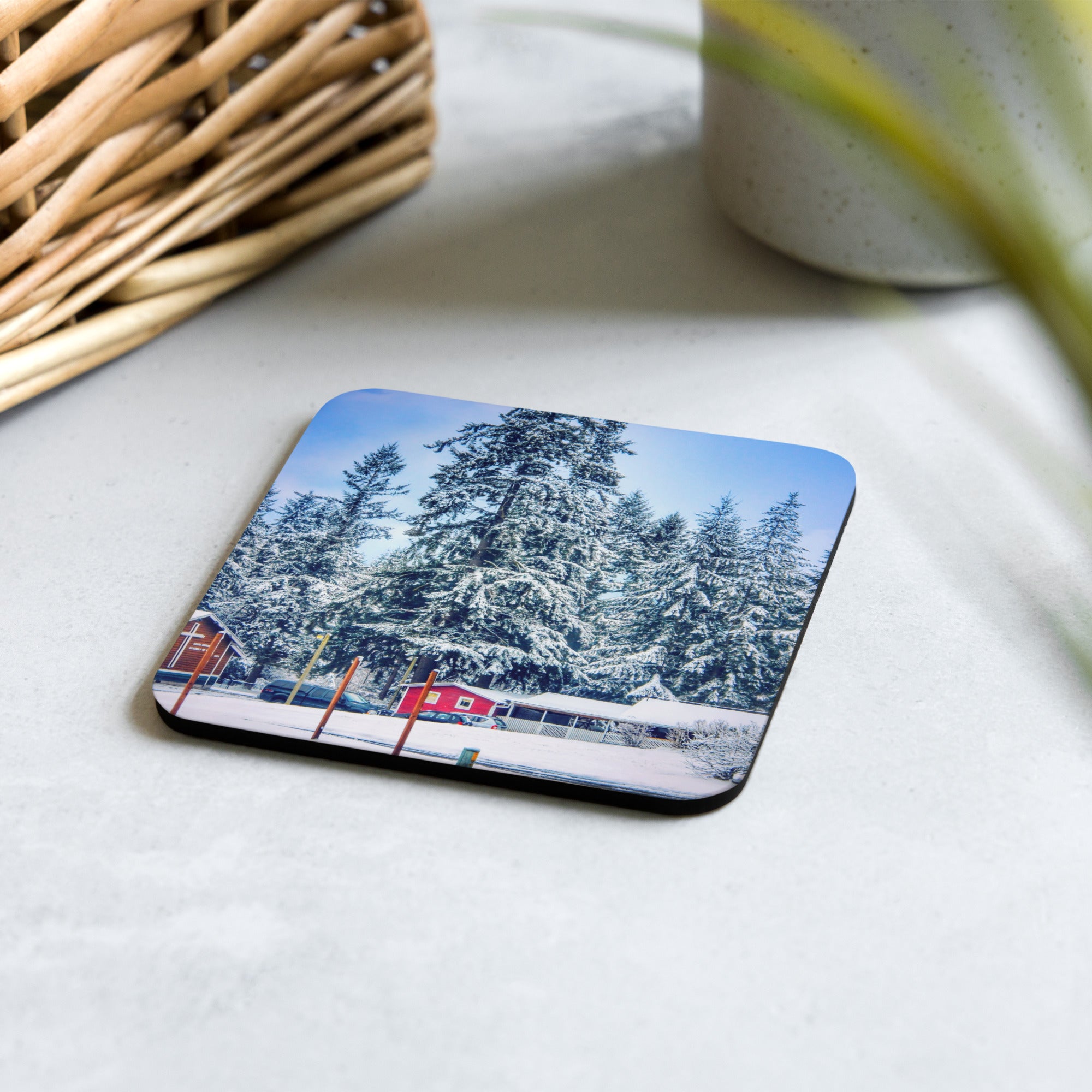Snowy Christmas Whidbey Island Photography Cork-back coaster