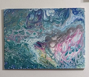 14x18 Original Abstract Canvas Art Acrylic Pour Painting "Ocean Life" / Original Acrylic Painting / Abstract Painting / Fluid Art
