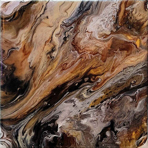 8x8 Original Abstract Canvas Art Acrylic Pour Painting "Marbled Wood" / Original Acrylic Painting / Abstract Painting / Fluid Art