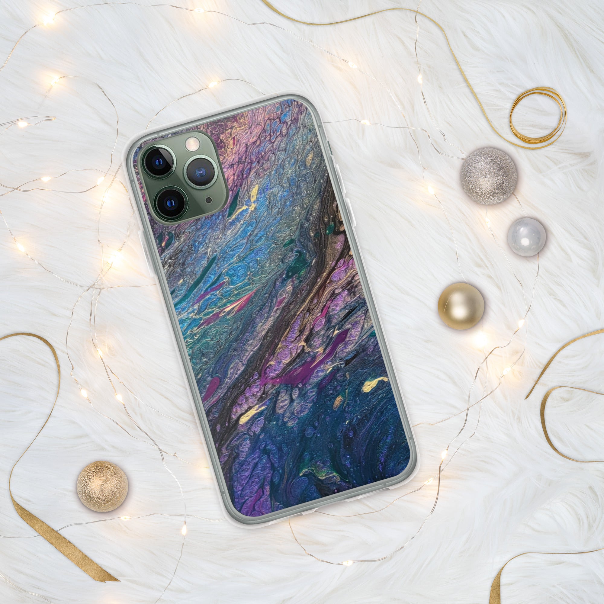 Peacock Galaxy - iPhone Case, Fine Art phone Case, Fluid Art, Pour Painting