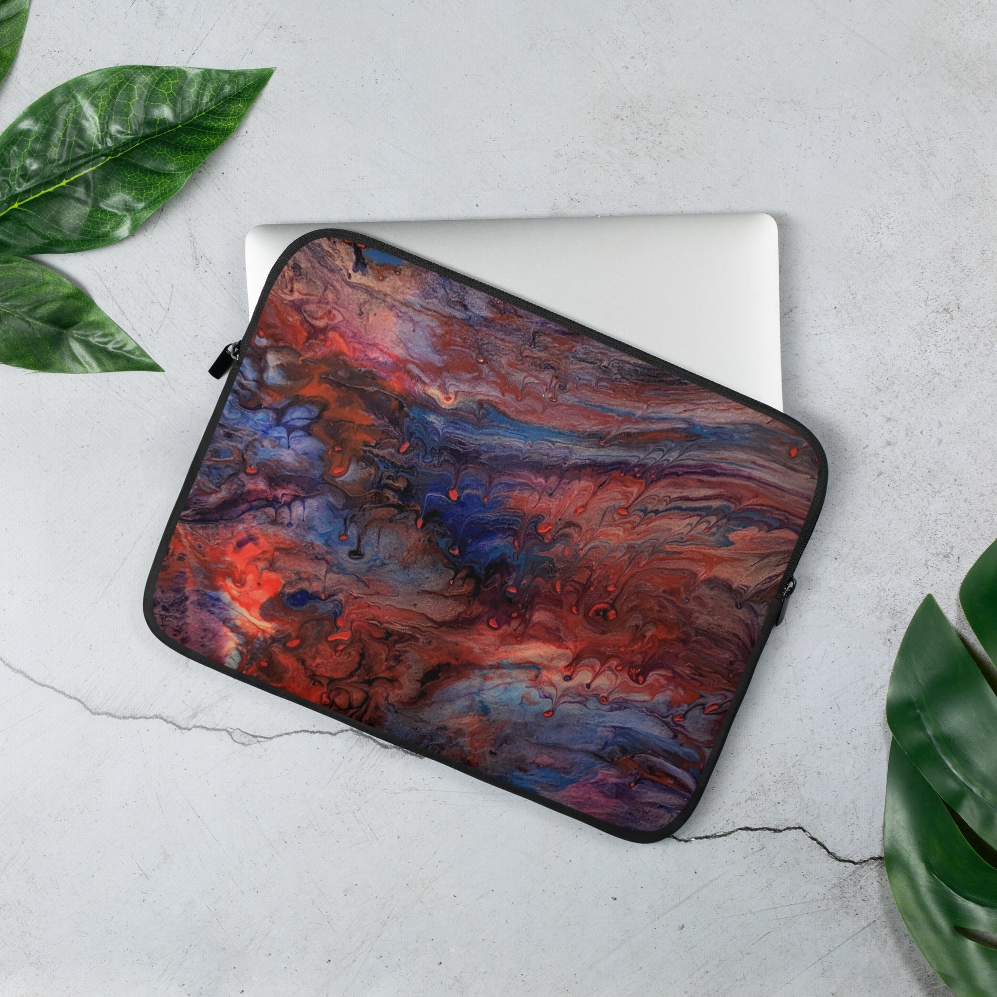 Falling Sunset Sky Abstract Art Laptop Case, Fluid Art, Pour Painting