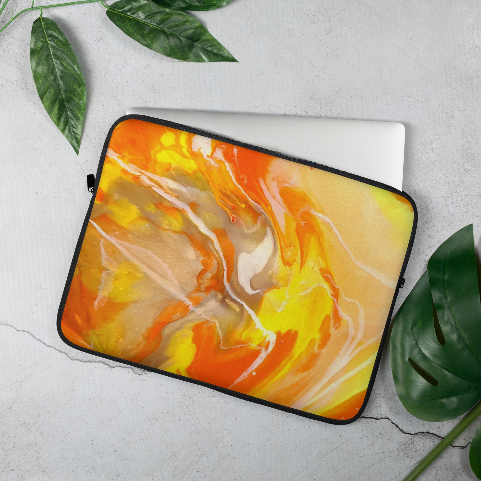 Sunflower Life Abstract Art Laptop Case, Fluid Art, Pour Painting