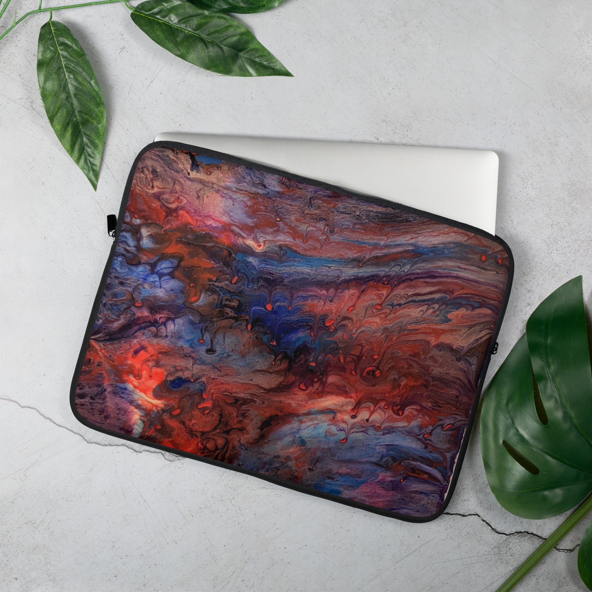 Falling Sunset Sky Abstract Art Laptop Case, Fluid Art, Pour Painting