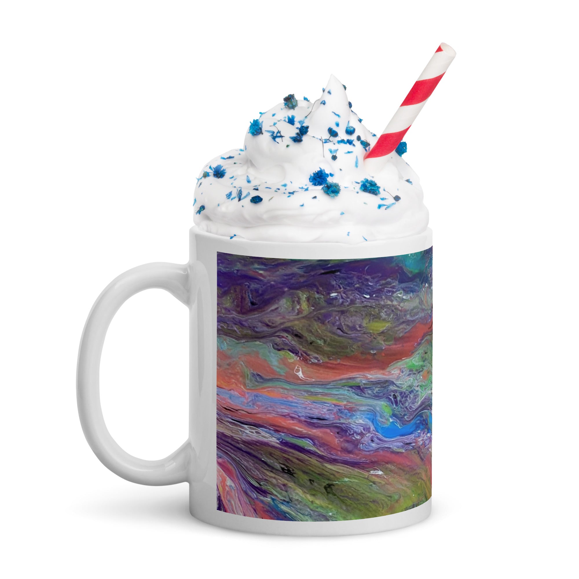 Rainbow's Peak Pour Painting Ceramic Mug, Glossy Mug, Fluid Art, Acrylic Pour Painting, Abstract Art, Gift, Paint Mug, Coffee Cup, Drinkware