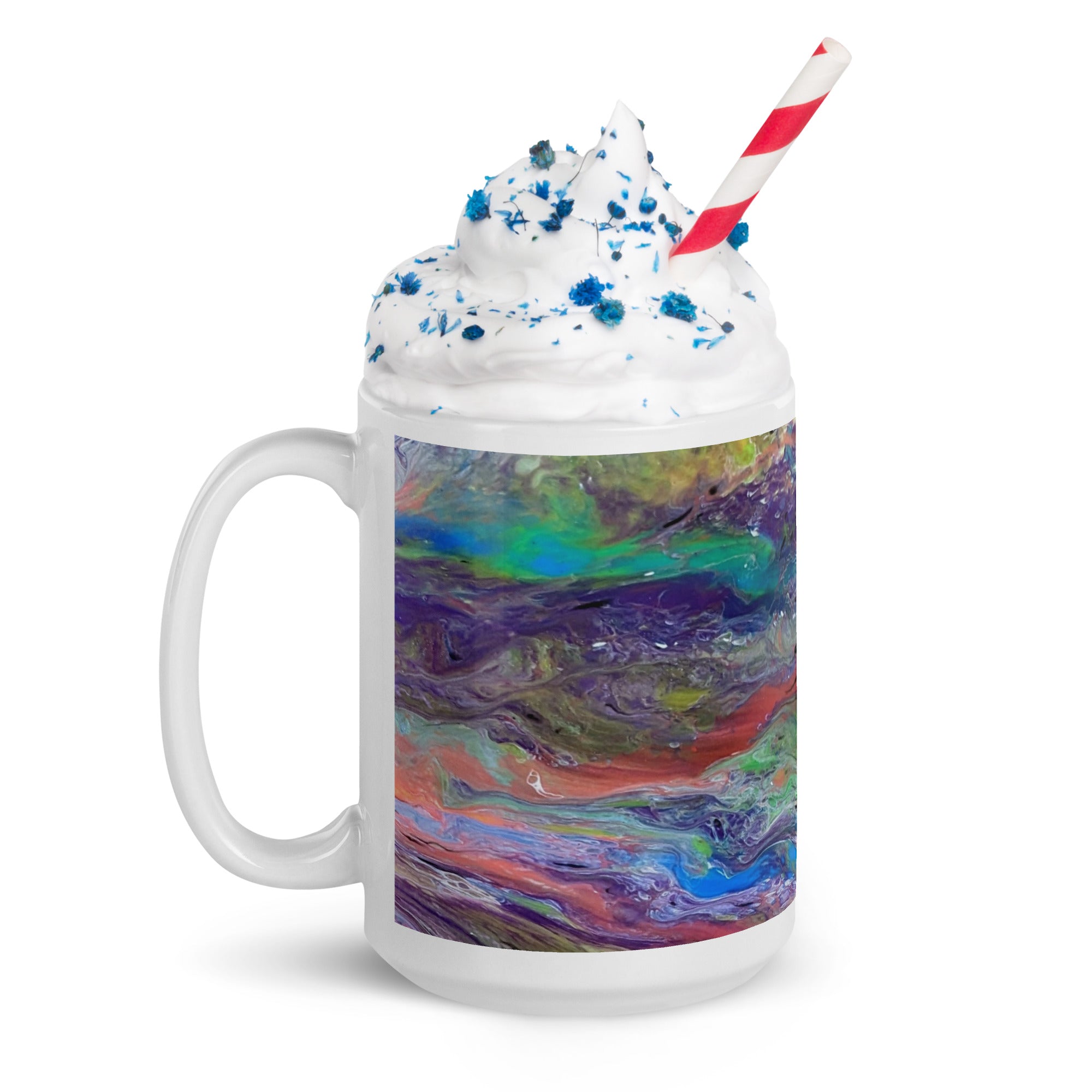 Rainbow's Peak Pour Painting Ceramic Mug, Glossy Mug, Fluid Art, Acrylic Pour Painting, Abstract Art, Gift, Paint Mug, Coffee Cup, Drinkware